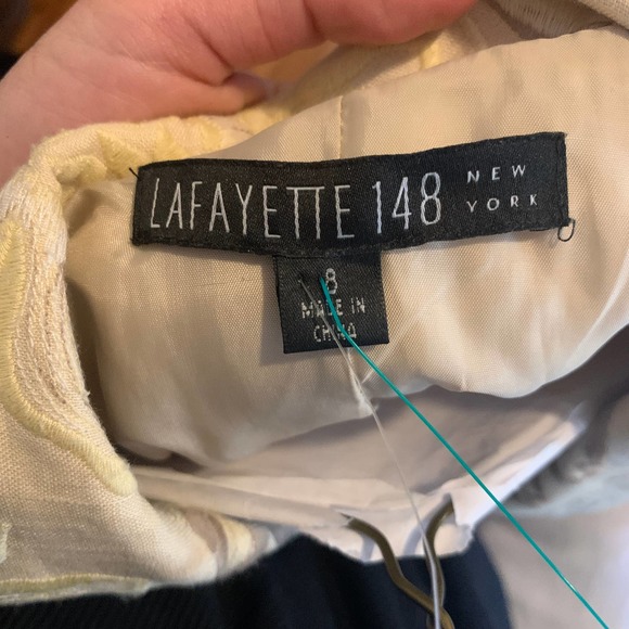 Lafayette 148 100% Linen Jacquard Gold Blazer Jacket 8 - Picture 5 of 7